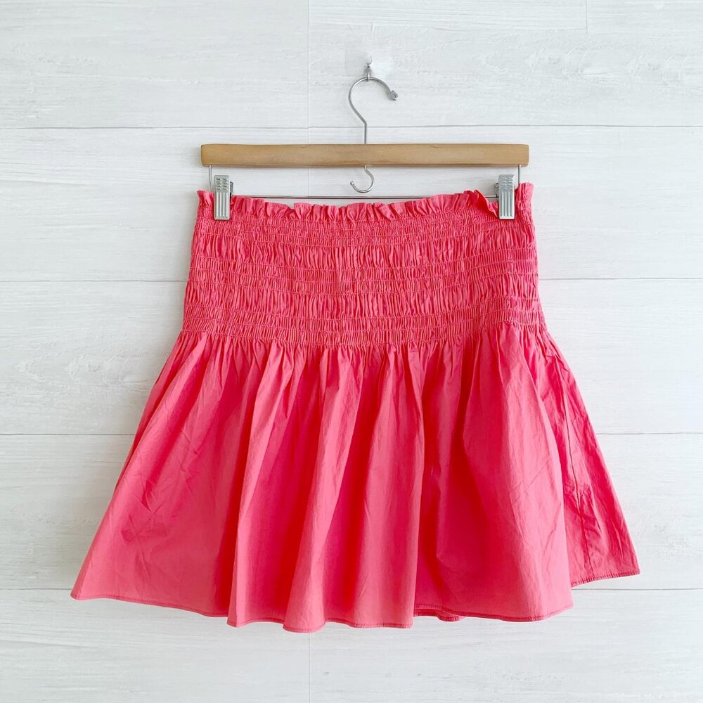 NWT DO + BE - Pink Pacey Puff Skirt stretch smocked cotton, L